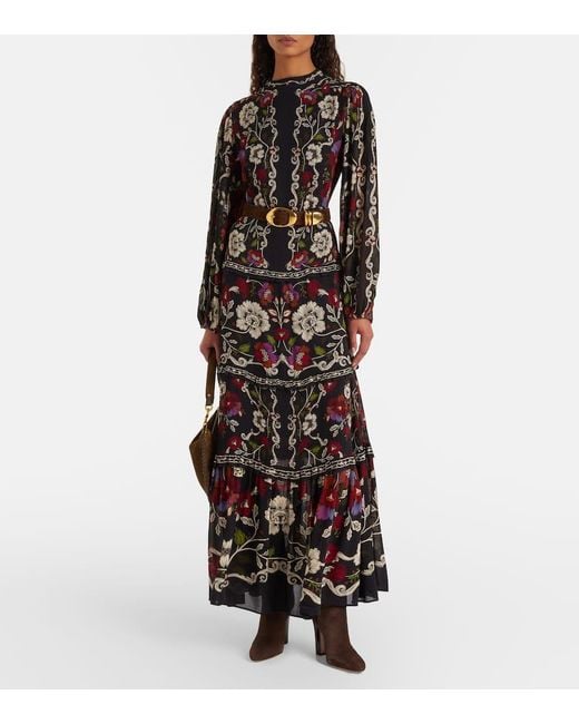 Vestido Largo Rococo Flowers A Capas Farm Rio de color Black