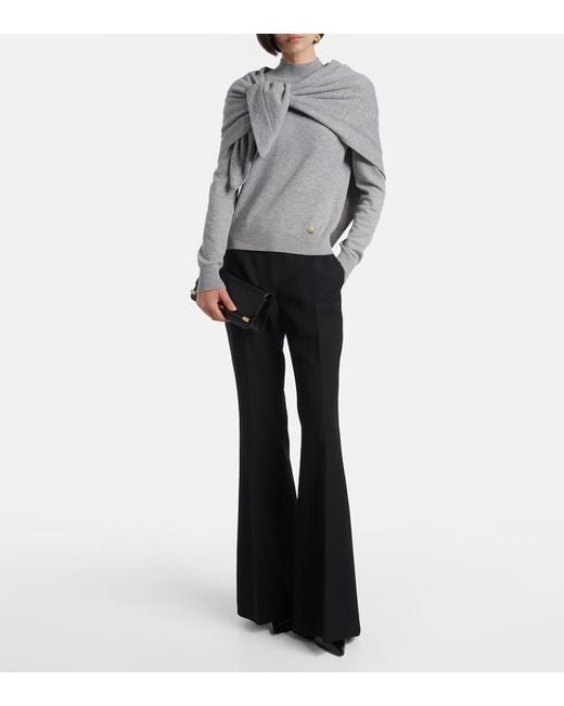 Oscar de la Renta Gray Scarf-Detail Cashmere Sweater