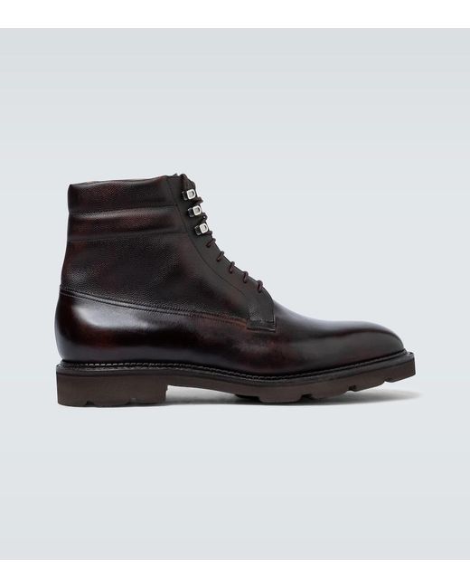 John Lobb Black Alder Leather Lace-Up Boots for men