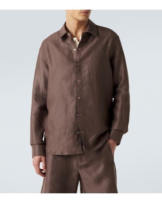 God's True Cashmere Brown Linen Shirt With Sunstone for men