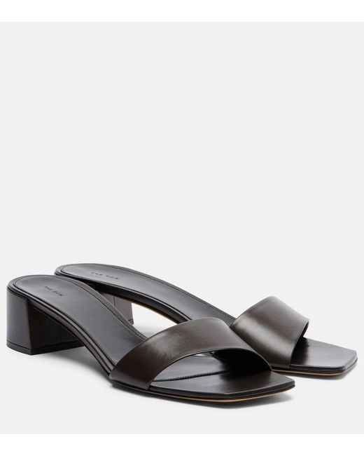 The Row Gray Chocolate Leather Mules