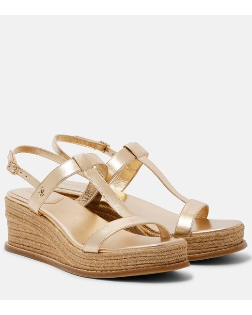 Jimmy Choo Natural Theia 60 Metallic Leather Espadrille Wedges