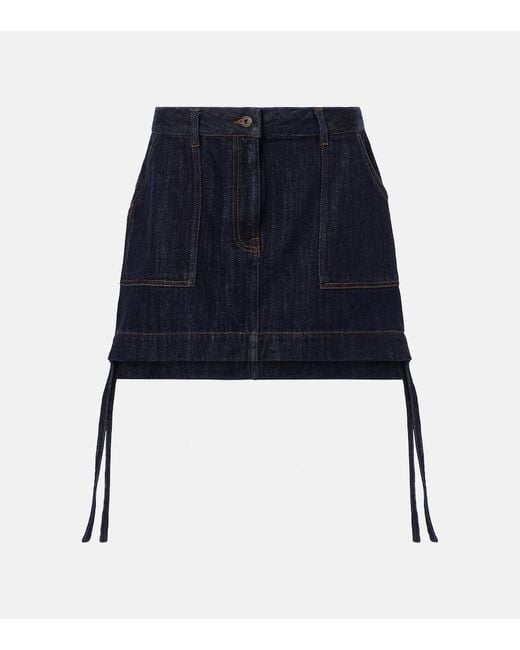 Loewe Blue Anagram Leather-Trimmed Denim Miniskirt