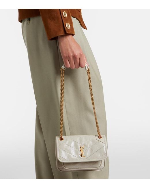 Saint Laurent Natural Niki Cassandre Mini Leather Shoulder Bag