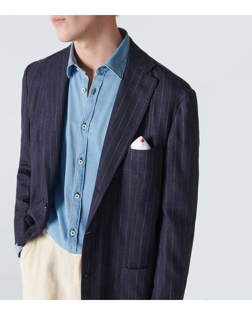 Kiton Blue Cashmere, Silk, And Linen Tuxedo Jacket for men