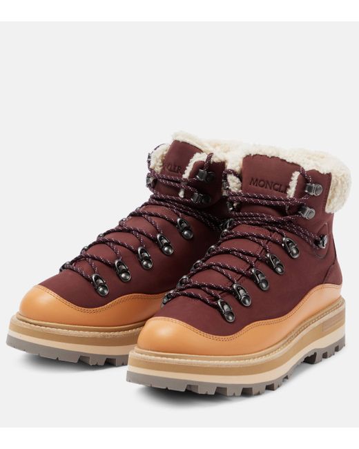 Moncler Brown Peka Trek Shearling-trimmed Suede Hiking Boots