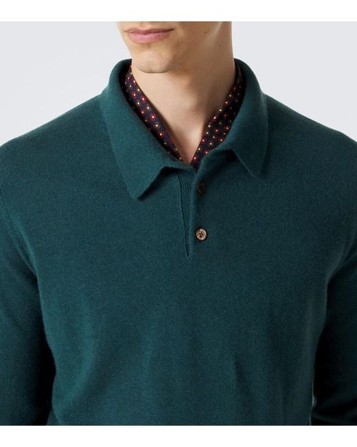 Rubinacci Green Cashmere Polo Sweater for men