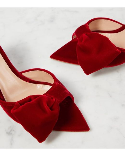 Gianvito Rossi Red 85 Bow-Detail Velvet Mules