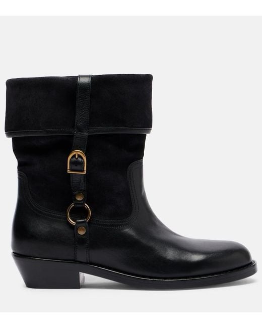 Isabel Marant Black Ildra 35 Leather And Suede Ankle Boots