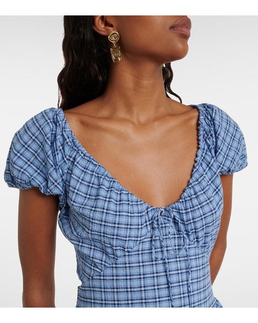 Faithfull The Brand Blue Edessa Checked Cotton Maxi Dress