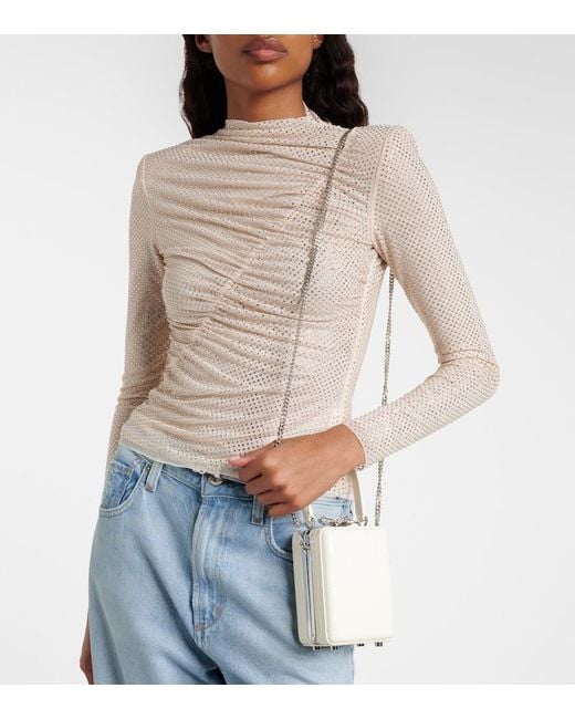 Self-Portrait Natural Micro Croc-Effect Embellished Leather Tote Bag