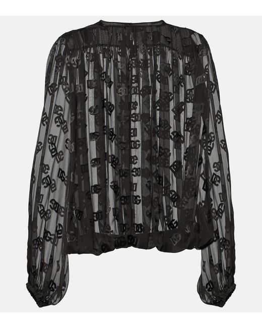 Blusa DG in raso di Dolce & Gabbana in Black