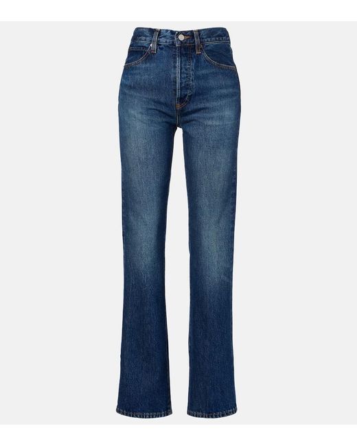 FRAME Blue Vertical High-Rise Straight Jeans