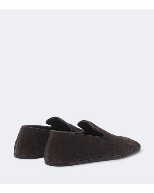 Bottega Veneta Black Palazzo Intrecciato Suede Slip-On Shoes for men