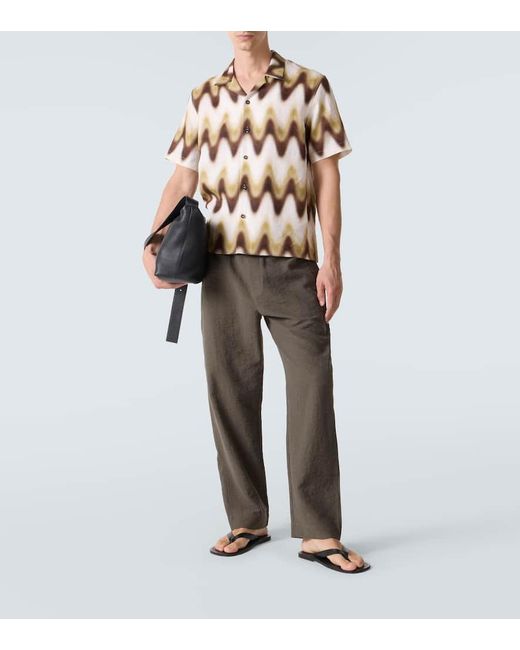 Commas Metallic Printed Linen Bowling Shirt for men