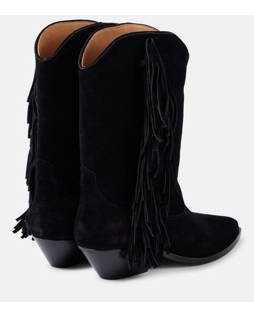 Isabel Marant Black Duerto Fringed Suede Cowboy Boots