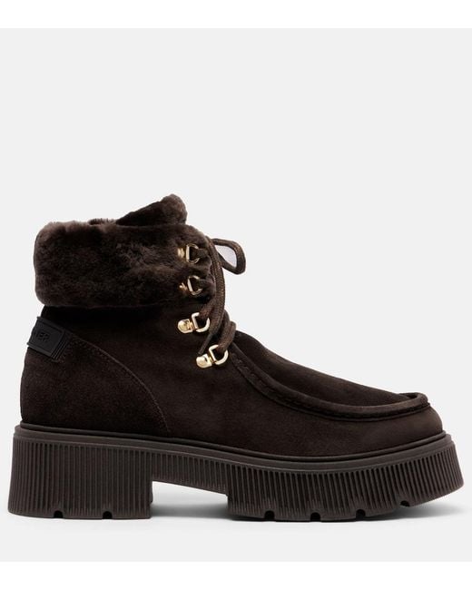 Bogner Black Turin Shearling-Trimmed Suede Lace-Up Boots