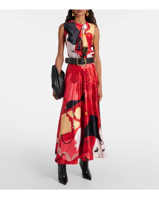 Roksanda Red Ameera Printed Satin Maxi Skirt