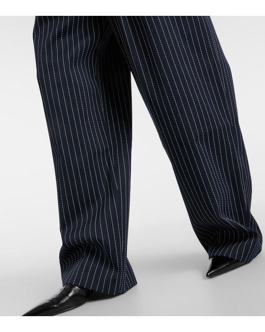 Frankie Shop Blue Pinstripe Ripley Wide-Leg High-Rise Woven-Blend Trousers