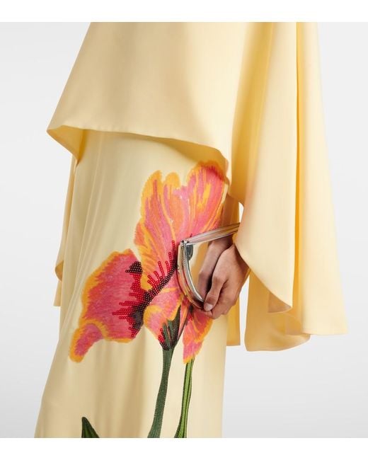 Costarellos Metallic Meena Floral Crepe Gown