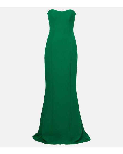 Safiyaa Green Angelina Strapless Crepe Gown