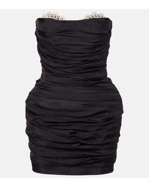 Magda Butrym Black Crochet-Trimmed Silk Minidress