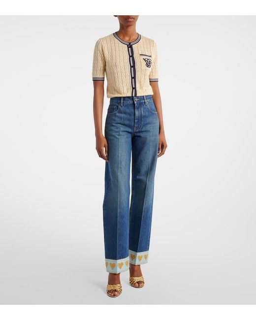 Valentino Blue Embellished Mid-Rise Straight Jeans