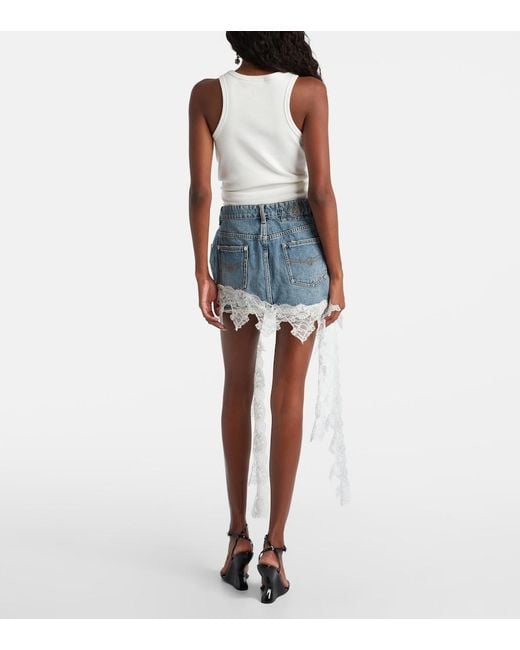 Blumarine Blue Lace-Trimmed Denim Miniskirt