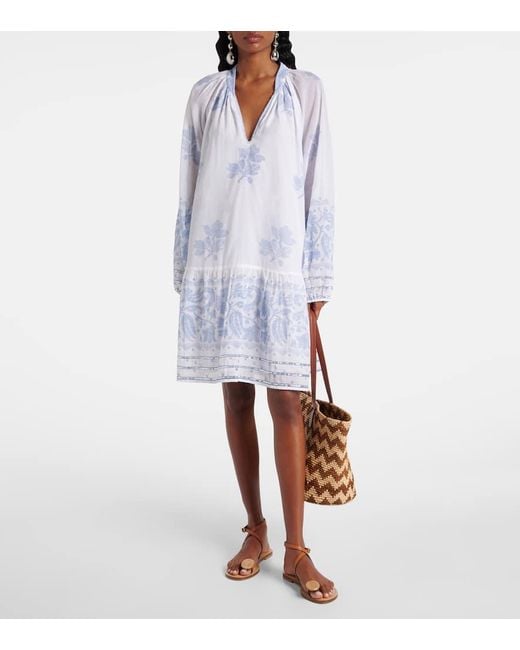Juliet Dunn Blue Floral Cotton Minidress