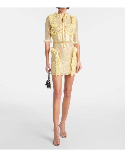 Self-Portrait Yellow X Christopher Kane Embellished Mesh Minidress