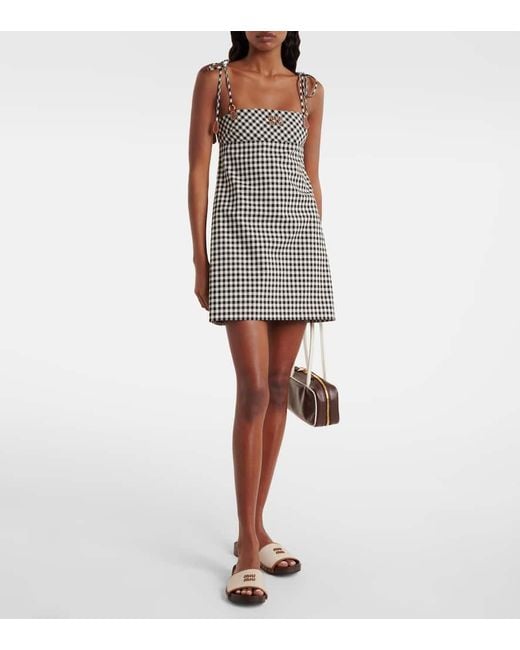 Robe Gingham En Coton Miu Miu en coloris Black