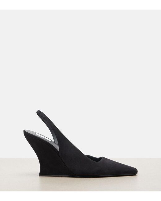 Alaïa Black Suede Wedge Slingback Pumps