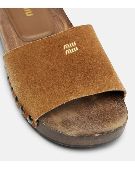 Miu Miu Suede Clogs in Brown | Lyst Canada