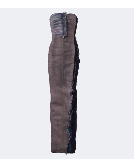 Rick Owens Purple Distressed Denim Bustier Gown