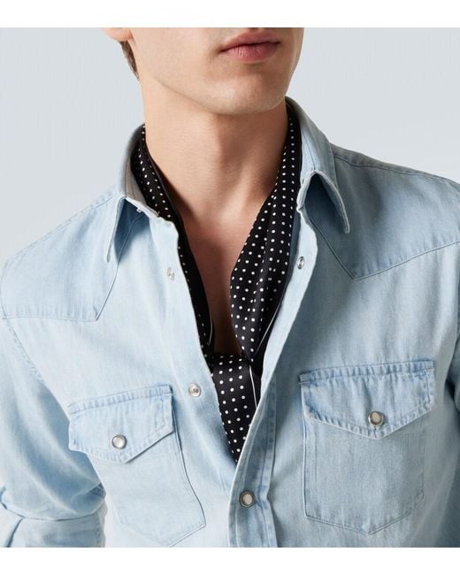 Tom Ford Blue Cotton Chambray Shirt for men