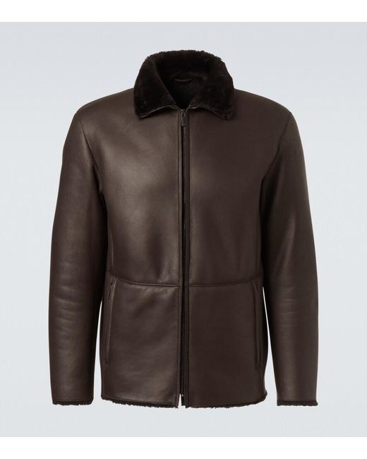 Giorgio Armani Brown Shearling-Lined Leather Jacket for men
