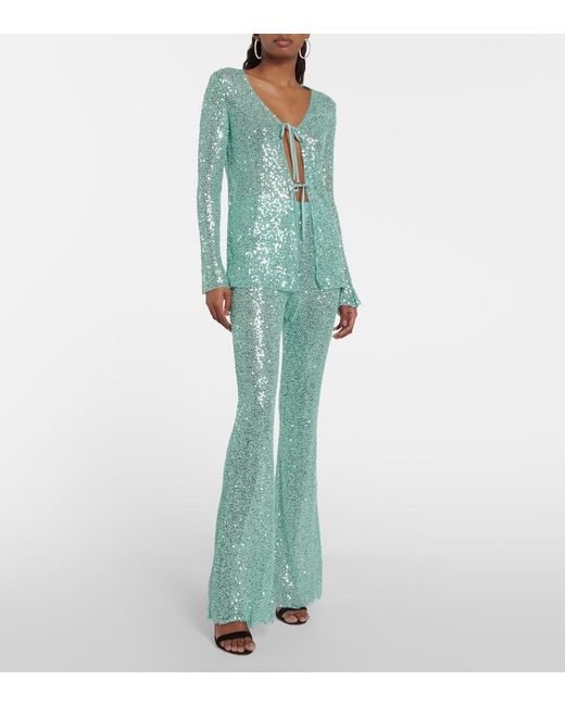 Self-Portrait Blue Beaded Tie-Front Cardigan