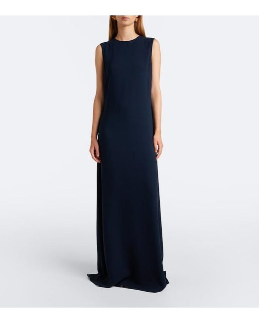 Oscar de la Renta Blue Embellished Silk-Blend Georgette Gown