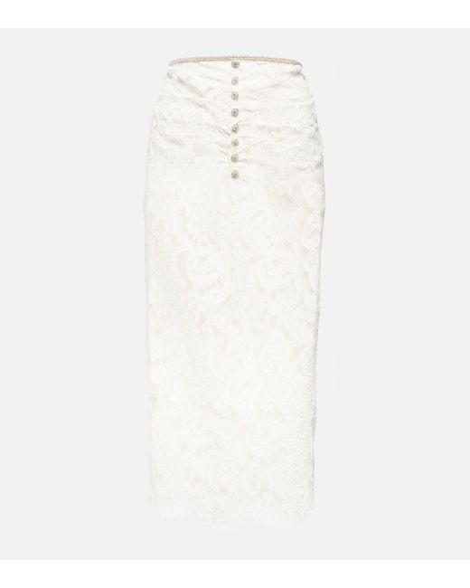 Self-Portrait White Embellished Corded Lace Midi Skirt
