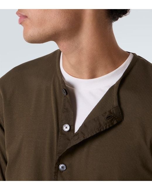 Tom Ford Green Ribbed-Knit Cotton-Blend Henley Shirt for men