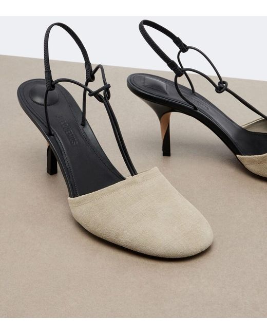 Jacquemus Metallic Pina Leather-Trimmed Suede Slingback Pumps