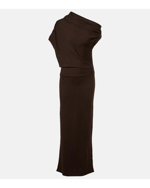 Staud Brown Mabel One-Shoulder Wool Maxi Dress