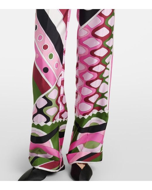 Emilio Pucci Red Vivara High-Rise Silk Wide-Leg Pants