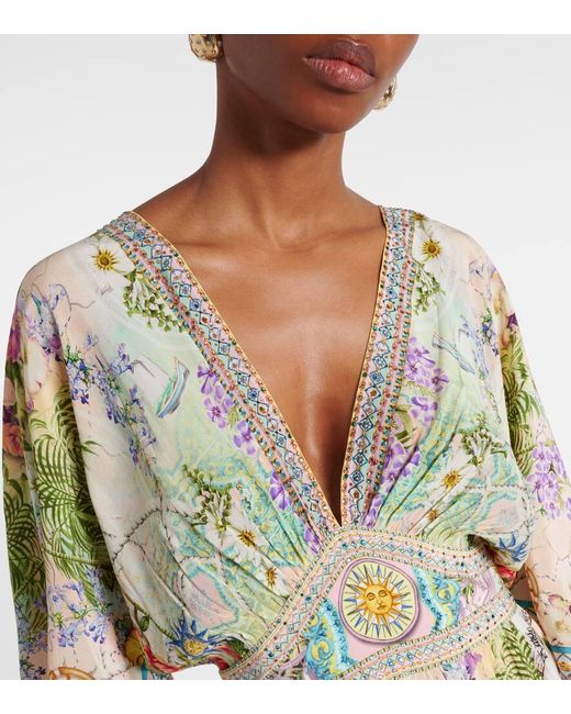 Vestido Largo Just Coasting De Seda Adornado Camilla de color Green