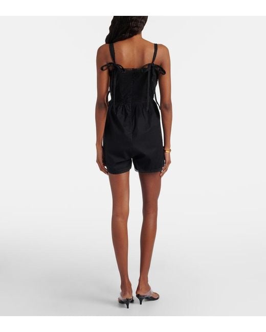 Faithfull The Brand Black Emilia Lace-Trimmed Cotton Romper