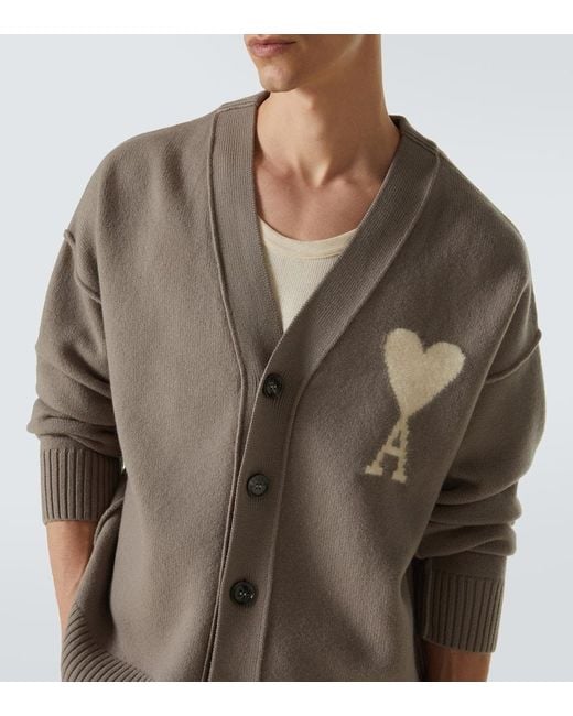 AMI Brown Ami De Cour Virgin Wool Cardigan for men