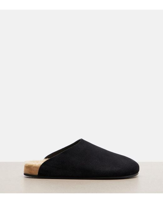 The Row Black Hudson Two Suede Mules