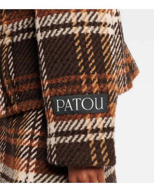 Patou Brown Checked Double-Breasted Wool-Blend Jacket