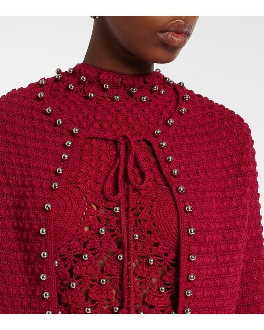Rabanne Red Studded Crochet Cotton Cardigan