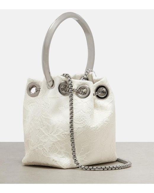 Jimmy Choo White Bon Bon Micro Lace Bucket Bag